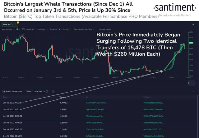 Пара китовых транзакций обеспечила январское ралли биткоина?